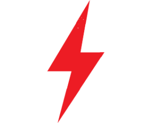 White eye with a red lightning bolt running through the center.